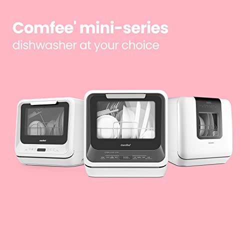 COMFEE' Portable Mini Dishwasher Countertop with 5L Built-in Water Tank for Apartments& RVs, No Hookup Needed, 6 Programs, 360° Dual Spray, 192℉ High-Temp& Air-Dry Function