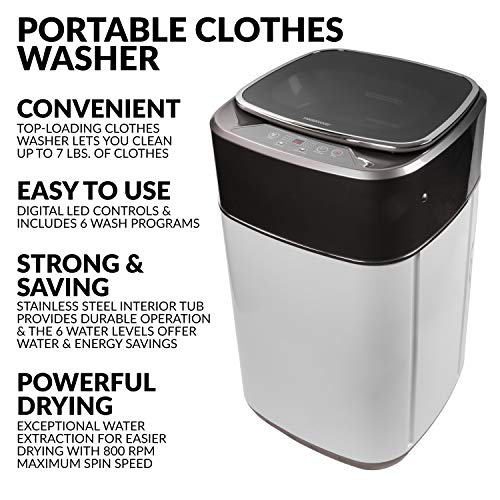 Farberware Professional FCW10BSCWHA 1.0 Cu. Ft. Portable Clothes Washer with 7-lb Load Capacity, Silver & Chrome