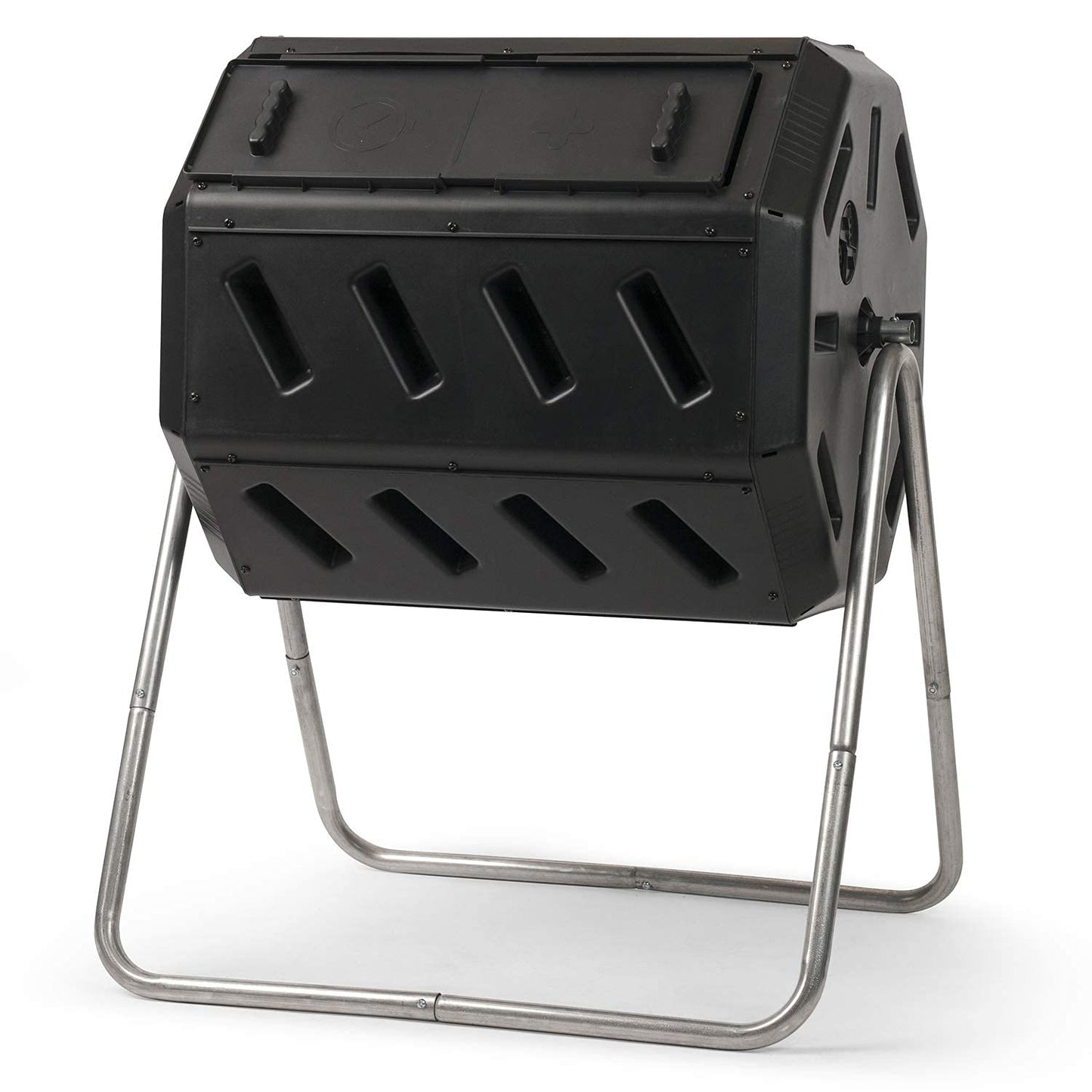 FCMP Outdoor IM4000 Dual Chamber Tumbling Composter Canadian-Made, 100% Recycled Resin - Outdoor Rotating Compost Tumbler Bin for Garden, Kitchen, and Yard Waste, Black (37 Gallon)