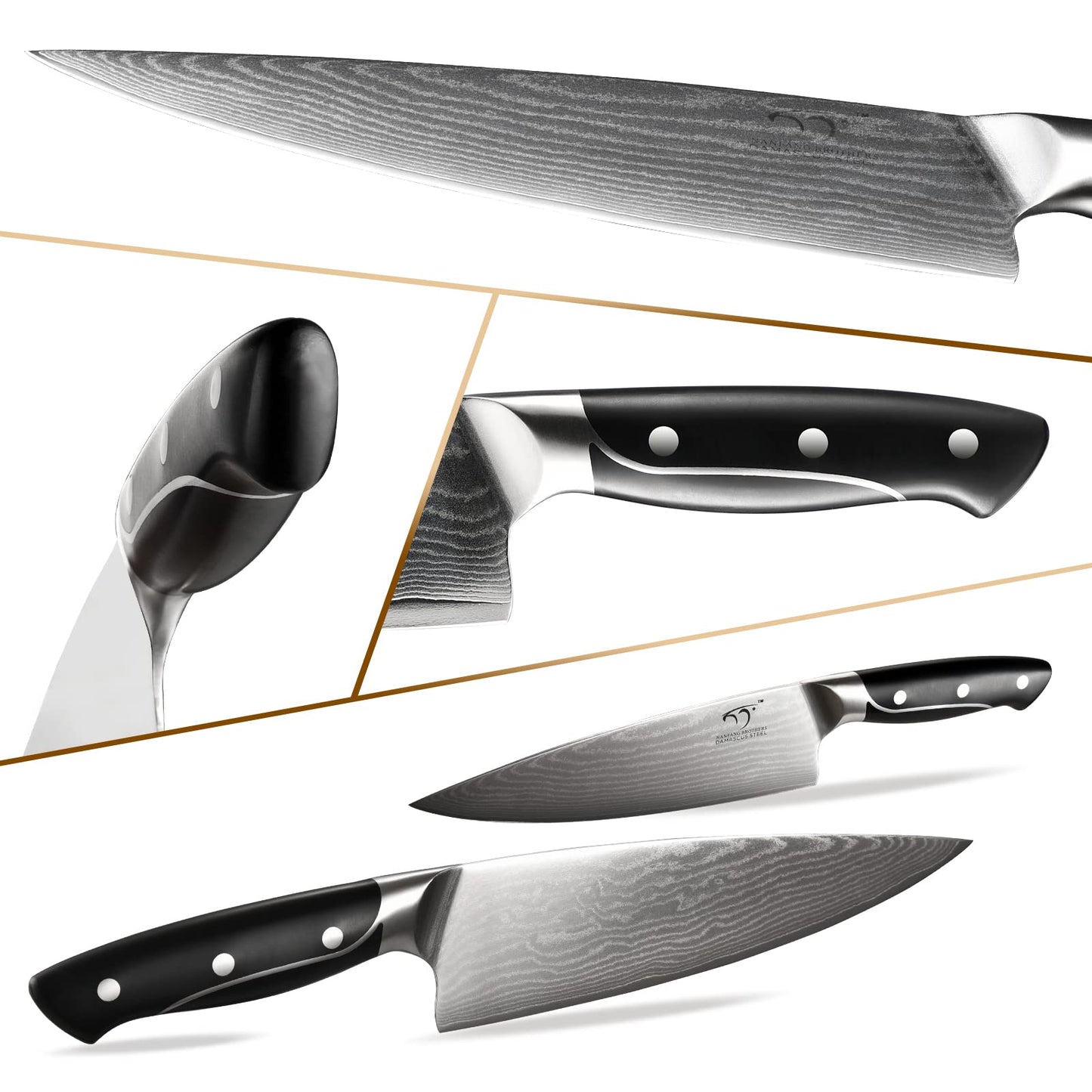 18 Pieces Damascus Kitchen Knife Set, 8 Piece Steak Knives, Non-slip ABS Ergonomic Triple Rivet Handle for Meat Fork, Knife Sharpener and Kitchen Shears, 17 Slots Wooden Knife Block, NF-D0603T-18B