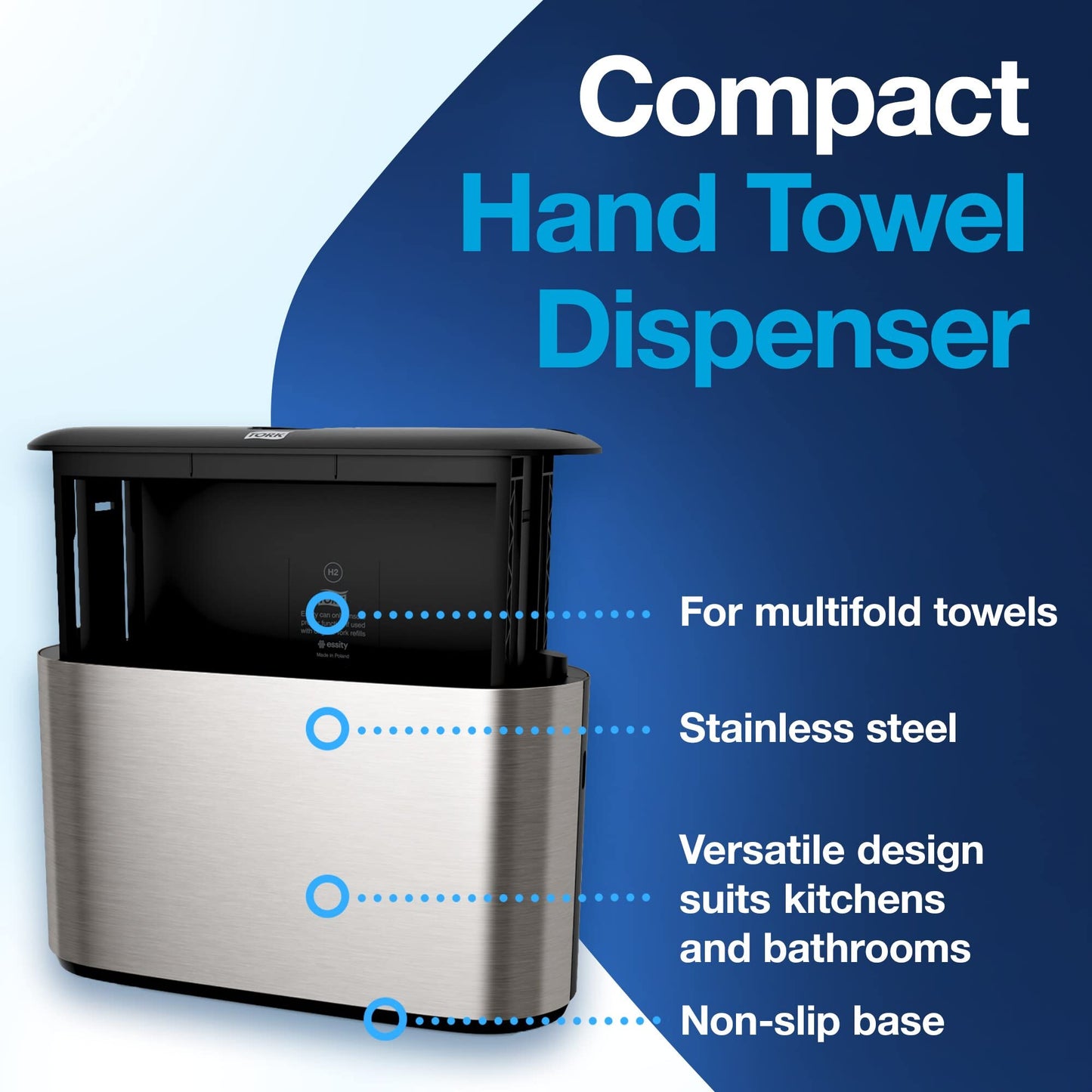 Tork Xpress Paper Towel Dispenser, Stainless Steel, Compact for Home Use, Fits H2 Hand Towels