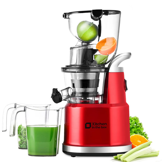 Kitchen in the Box Cold Press Juicer Machines,Slow Masticating Juicer Machine, With 3.26" Wide Feed Chute for Whole Fruits and Vegetables,BPA-Free,High Juice Yield Juicer Maker,Easy to Clean (Red)