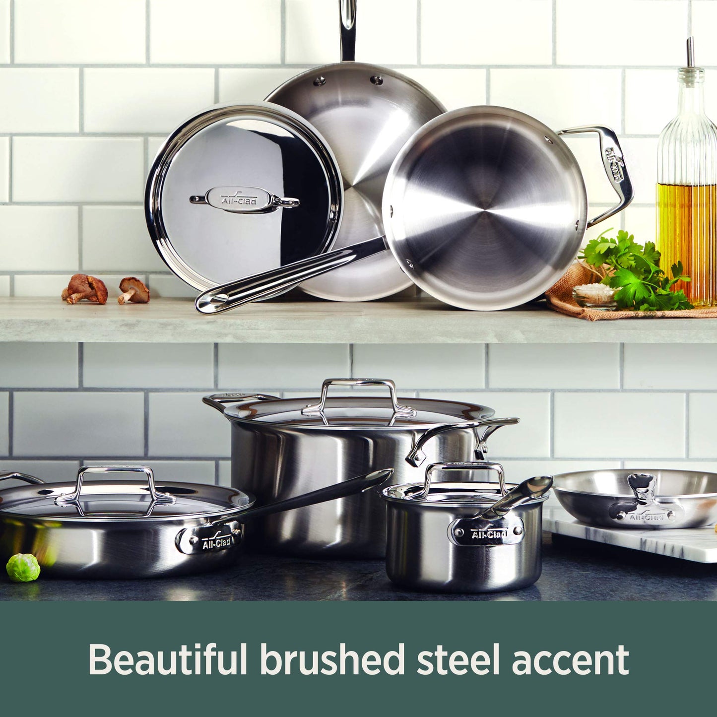 All-Clad D5 5-Ply Brushed Stainless Steel Cookware Set 14 Piece Induction Oven Broiler Safe 600F Pots and Pans Silver