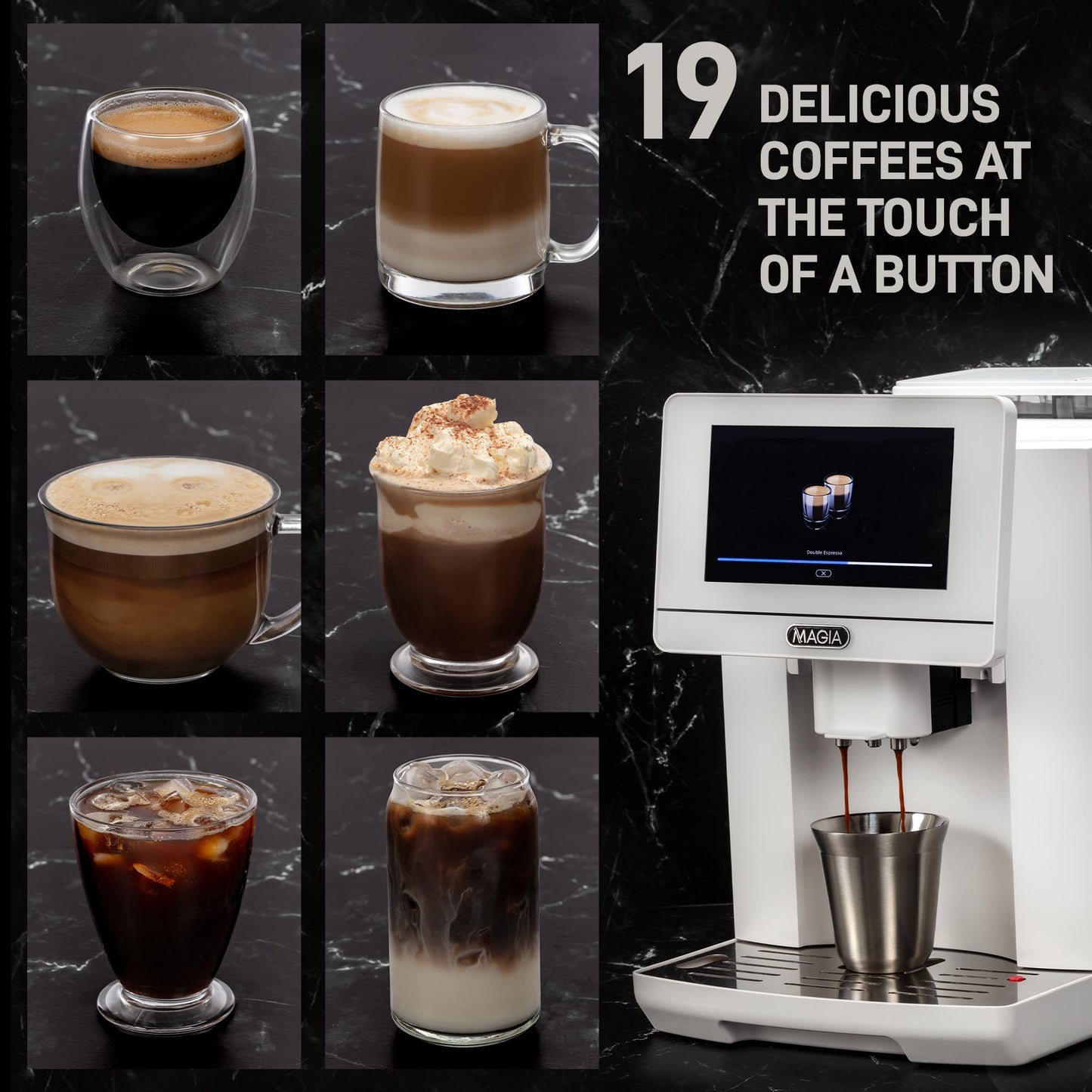 Zulay Kitchen Magia Super Automatic Espresso Machine with Grinder - Espresso Maker with Milk Frother & Insulated Milk Container- Cappuccino & Latte Machine - Touch Screen, 19 Recipes, 10 Profiles