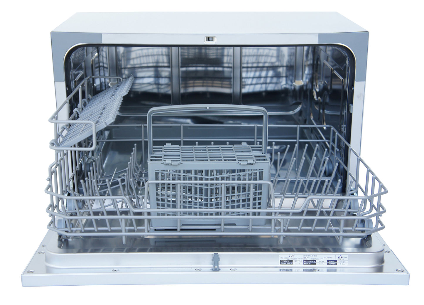 SPT SD-2224DS ENERGY STAR Compact Countertop Dishwasher with Delay Start - Portable Dishwasher with Stainless Steel Interior and 6 Place Settings Rack Silverware Basket, Silver